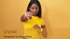  Presentation with indian woman bridal face - PPT layouts with young-indian-woman-standing-over background and a gold colored foreground