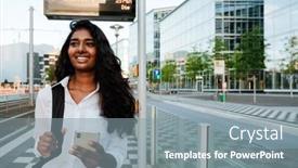  Presentation with indian woman - Slides enhanced with young-indian-woman-with-backpack background and a gray colored foreground