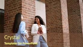  Presentation with building women - Presentation theme featuring young-indian-women-smiling background and a tawny brown colored foreground