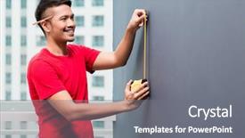  Presentation with skyscraper - Colorful presentation enhanced with young indonesian man sizing backdrop and a  colored foreground