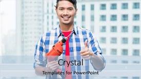  Presentation with home improvement - Beautiful PPT layouts featuring young indonesian man with power backdrop and a light blue colored foreground