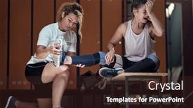  Presentation with personal training - Presentation design having young-injured-girl-getting-help background and a wine colored foreground