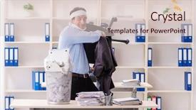  Presentation with employee working in industry - Audience pleasing slide set consisting of young injured male employee working backdrop and a  colored foreground