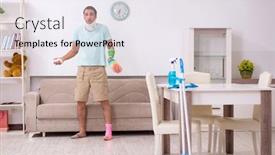  Presentation with cleaning - Presentation design featuring young-injured-man-cleaning background and a sky blue colored foreground