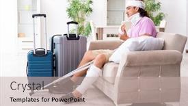  Presentation with young man on the phone - Slide set having young-injured-man-preparing background and a mint green colored foreground