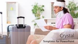  Presentation with young man holdng laptop on lap money - Slide deck with young-injured-man-preparing background and a coral colored foreground