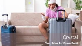  Presentation with young man wearing a hat - Audience pleasing slide deck consisting of young-injured-man-preparing backdrop and a coral colored foreground