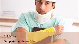  Presentation with hospital - Presentation design consisting of young-injured-man-staying background and a coral colored foreground