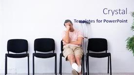 Presentation with waiting - Presentation theme featuring young injured man waiting for his turn in hospital hall background and a sky blue colored foreground