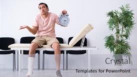  Presentation with waiting - Colorful slides enhanced with young-injured-man-waiting backdrop and a light gray colored foreground
