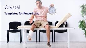  Presentation with waiting - PPT theme having young-injured-man-waiting background and a sky blue colored foreground