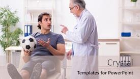  Presentation with old young - Audience pleasing presentation theme consisting of young-injured-soccer-player-visiting backdrop and a soft green colored foreground