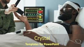  Presentation with hospital bed - Slide set with young-injured-soldier-with-bandaged background and a tawny brown colored foreground