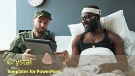  Presentation with head - Presentation theme consisting of young-injured-solier-with-bandaged background and a coral colored foreground