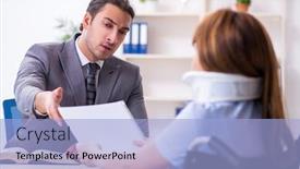  Presentation with courtroom - Colorful slide deck enhanced with young-injured-woman-and-male backdrop and a light blue colored foreground