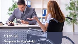  Presentation with courtroom - Audience pleasing PPT layouts consisting of young-injured-woman-and-male backdrop and a ocean colored foreground