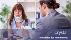  Presentation with courtroom - Amazing presentation theme having young-injured-woman-and-male backdrop and a ocean colored foreground