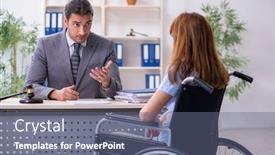  Presentation with courtroom - Audience pleasing presentation theme consisting of young-injured-woman-and-male backdrop and a ocean colored foreground