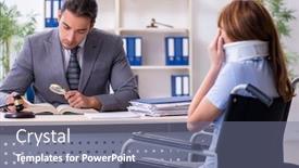  Presentation with lawyer - Presentation theme featuring young-injured-woman-and-male background and a gray colored foreground