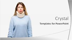  Presentation with overworked - Colorful presentation design enhanced with young injured woman wearing neck brace collar with sleepy expression being overworked and tired backdrop and a white colored foreground