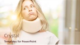  Presentation with overworked - PPT layouts featuring young injured woman wearing neck brace with sleepy expression being overworked and tired background and a lemonade colored foreground