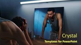  Presentation with mirror reflection - Theme consisting of young-insomniac-man-holding-head background and a wine colored foreground