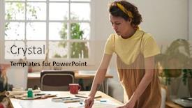  Presentation with artwork - PPT theme enhanced with young-inspired-craftswoman-in-casualwear background and a coral colored foreground