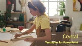  Presentation with crayons - Presentation theme consisting of young-inspired-woman-with-disability background and a tawny brown colored foreground