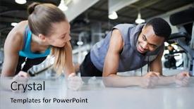  Presentation with intercultural - Amazing PPT theme having young intercultural active couple doing backdrop and a light blue colored foreground