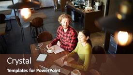  Presentation with intercultural - Presentation design featuring start relationship online dating - young intercultural associates sitting background and a tawny brown colored foreground