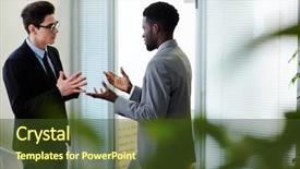  Presentation with employee anniversary work office - Colorful PPT theme enhanced with young intercultural employees having talk backdrop and a tawny brown colored foreground