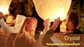  Presentation with illumination - Amazing presentation theme having young-intercultural-smiling-friends-holding backdrop and a tawny brown colored foreground