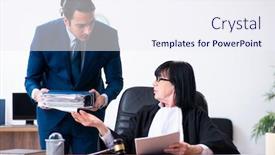  Presentation with intern - Colorful PPT theme enhanced with young-intern-asking-senior-judge backdrop and a sky blue colored foreground