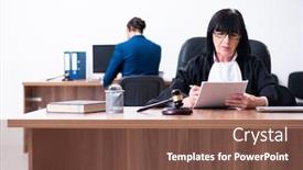  Presentation with intern - Presentation theme enhanced with young-intern-asking-senior-judge background and a tawny brown colored foreground