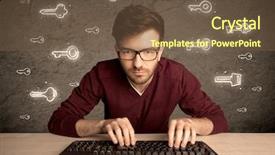  Presentation with geek - Amazing slide set having young internet geek working online backdrop and a tawny brown colored foreground