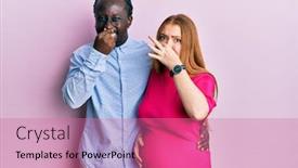  Presentation with breath - Beautiful presentation design featuring young-interracial-couple-expecting backdrop and a coral colored foreground