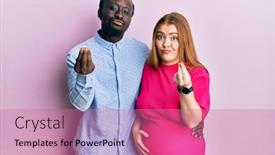  Presentation with salary - Cool new presentation theme with young-interracial-couple-expecting backdrop and a coral colored foreground