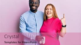  Presentation with baby shoes - Beautiful theme featuring young-interracial-couple-expecting backdrop and a coral colored foreground