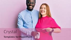  Presentation with baby shoes - Amazing presentation theme having young-interracial-couple-expecting backdrop and a coral colored foreground