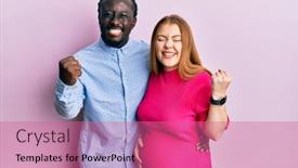  Presentation with baby celebration - PPT theme featuring young-interracial-couple-expecting background and a coral colored foreground