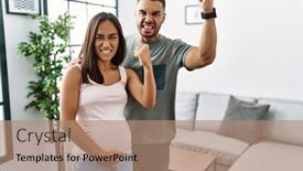  Presentation with anger baby - Presentation design having young-interracial-couple-expecting background and a coral colored foreground