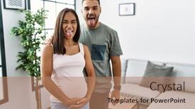  Presentation with young happy couple - Presentation theme enhanced with young-interracial-couple-expecting background and a  colored foreground