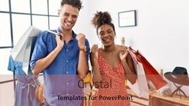  Presentation with young happy couple - Presentation enhanced with young-interracial-couple-holding-shopping background and a coral colored foreground