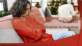  Presentation with christmas tree - PPT theme featuring young-interracial-couple-on-problems background and a red colored foreground