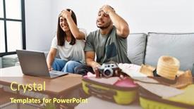  Presentation with summer - Presentation theme consisting of young-interracial-couple-packing-summer background and a coral colored foreground