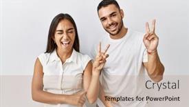  Presentation with young happy couple - PPT theme having young-interracial-couple-standing-together background and a coral colored foreground