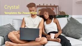  Presentation with laptop - Presentation featuring young-interracial-couple-using-laptop background and a  colored foreground
