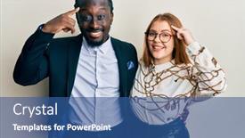  Presentation with great idea - Slide deck enhanced with young-interracial-couple-wearing-business background and a ocean colored foreground