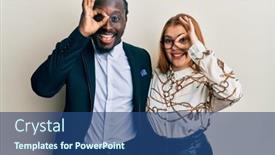  Presentation with young happy couple - Beautiful PPT theme featuring young-interracial-couple-wearing-business backdrop and a ocean colored foreground