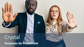  Presentation with hand palm - Presentation theme consisting of young-interracial-couple-wearing-business background and a ocean colored foreground